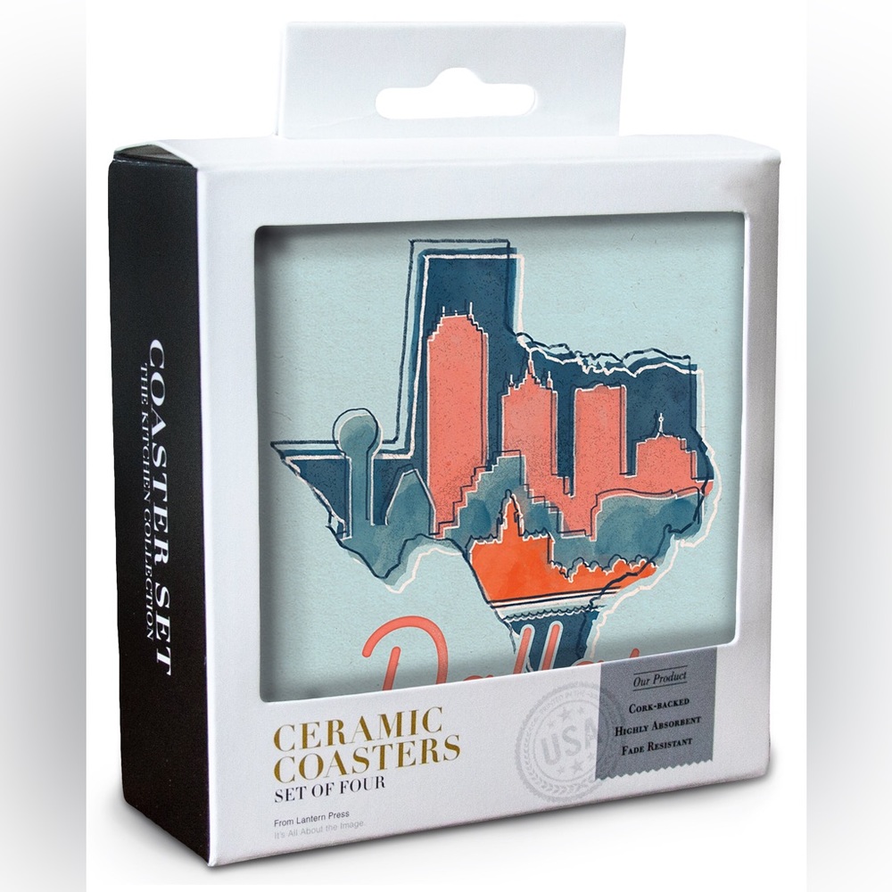 Ceramic Coasters Set of Four Gift Souvenir Dallas Texas